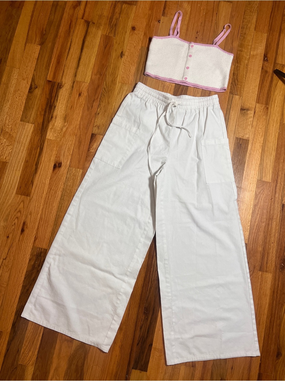 2-Piece Set: Princess Polly White Wide-Leg Linen Pants and Top